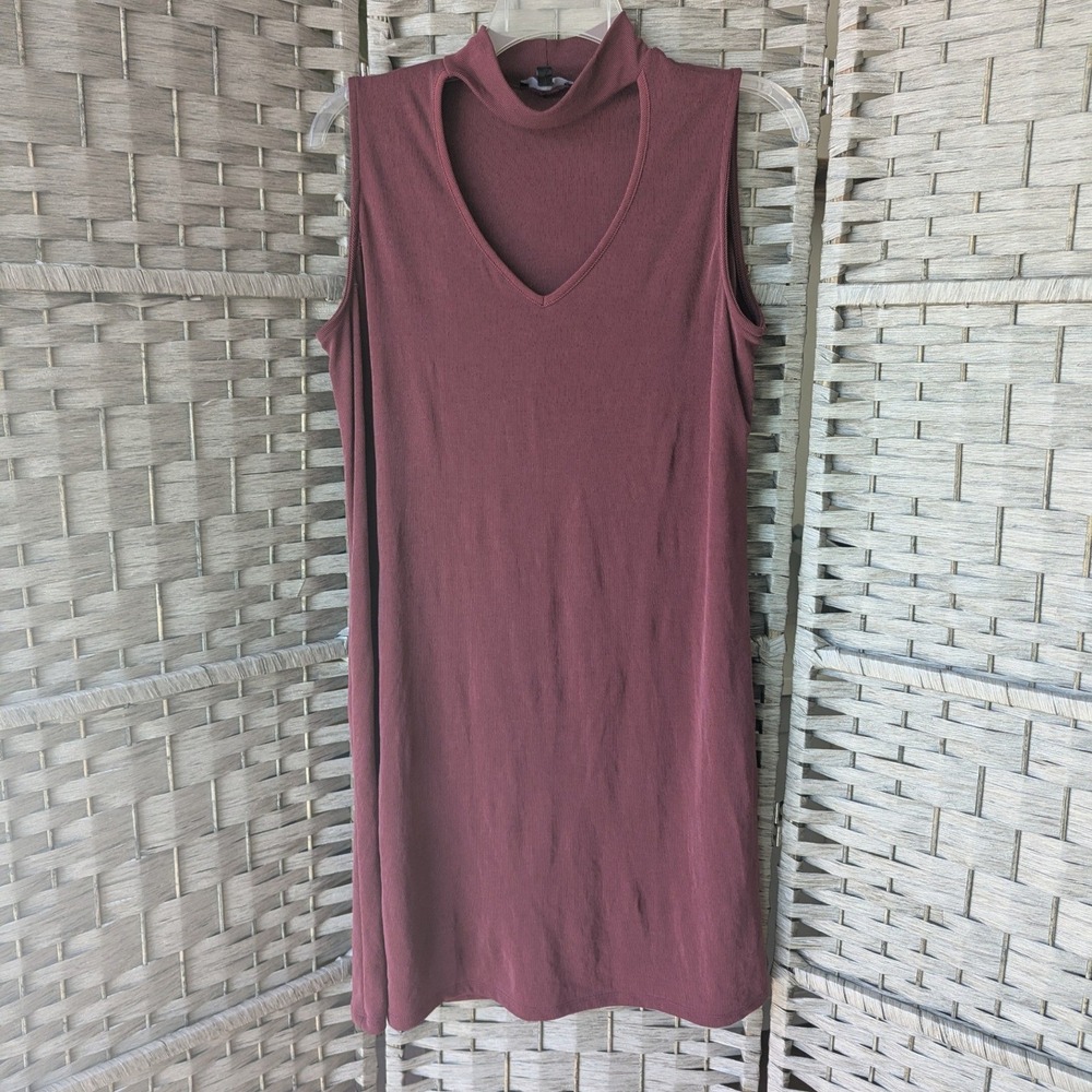 Anthro‎ Drew Shift Dress Burgundy Ribbed Cutout Mock Neck Sz M Minimalist Chic
